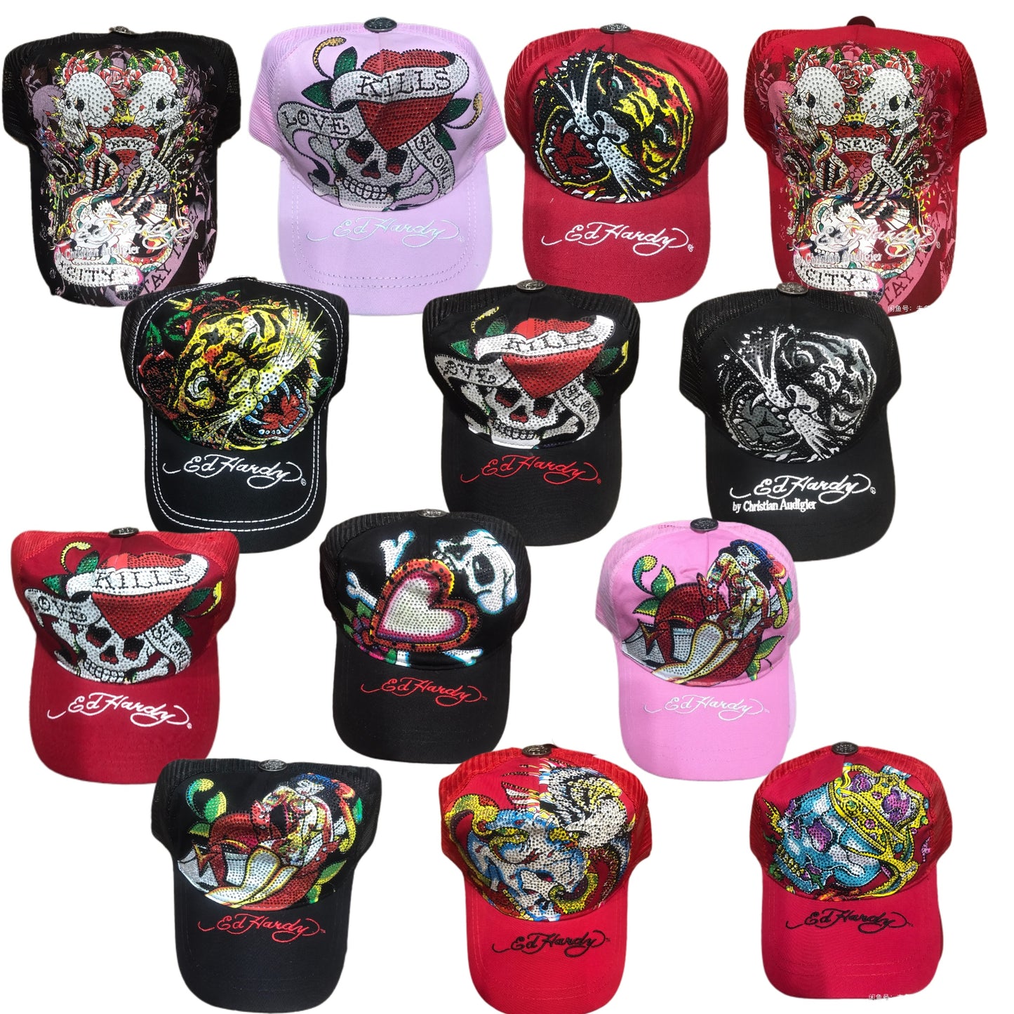 Vintage Ed Hardy Embroidery Hats Wholesale Bundle - 10 Pieces