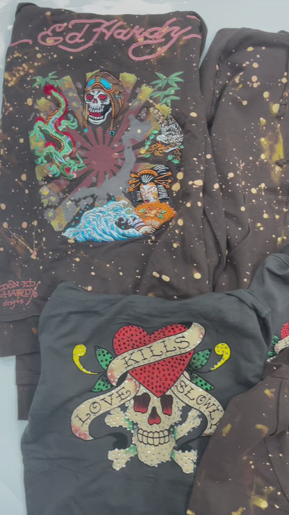 Vintage Ed Hardy Embroidery Hoodies Wholesale Bundle - 3 Pieces